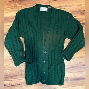 Cozy Dark Green Button-Front Women's Cardigan Sweater